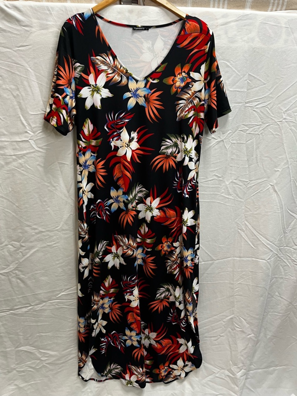 Floral V-Neck Black Maxi Dress with Side Slit - Picture 7 of 12